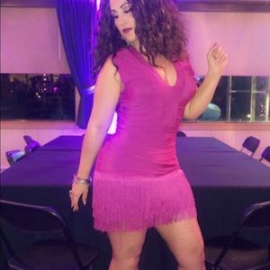 Venus Women’s Gorgeous fuchsia fringe bandage dress.